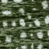 Repeating pattern of creamy white, rounded shapes on dark green background, textile texture, horizontal rows, diffused lighting.
